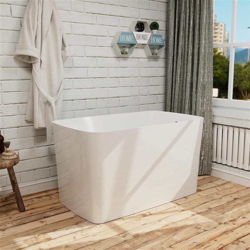 47" L x 27" W Freestanding Acrylic Small Japanese Soaking Bathtub with Built-in Seat