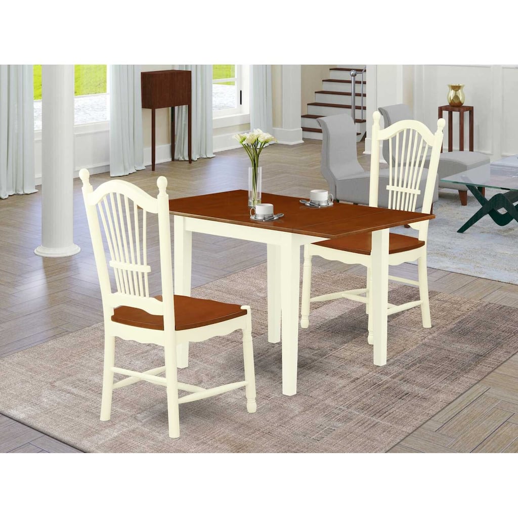 HomeStock 3-Piece Buttermilk and Cherry Finish Solid Wood Top Dining Table Set