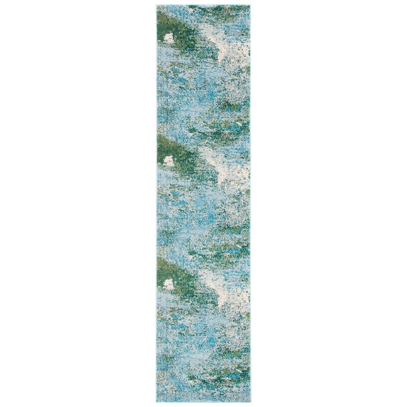 SAFAVIEH Madison Memnuna Modern Abstract Rug - 2' x 8' Runner - Light Blue/Green - Runner