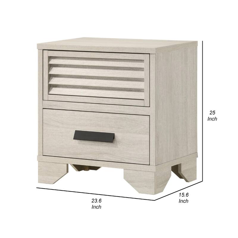 Sary Nightstand, 2 Drawers, Black Finger Handles, Off White Wood