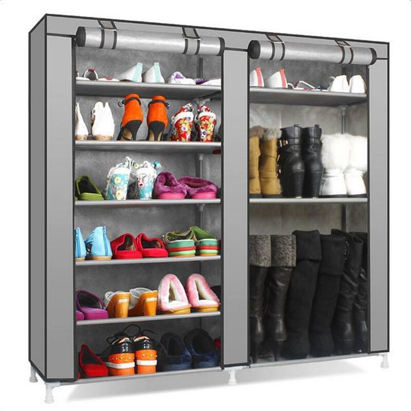 2-row 9 lattices Shoe Rack Boot Shelves Storage - Grey