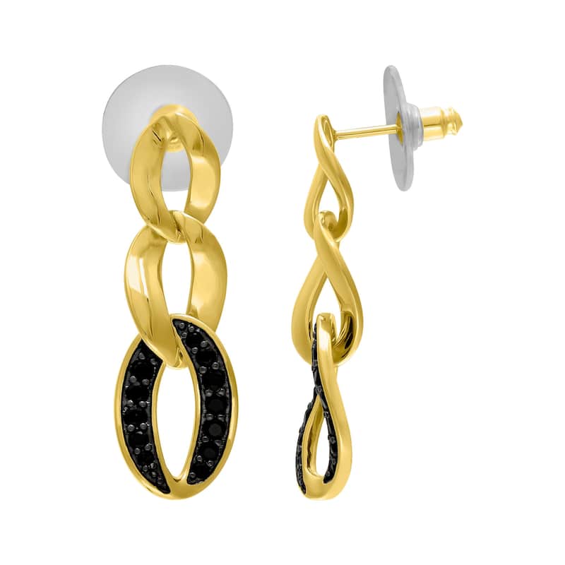 Victoria Townsend Yellow Gold Plated Black Cubic Zirconia Chain Drop Earrings