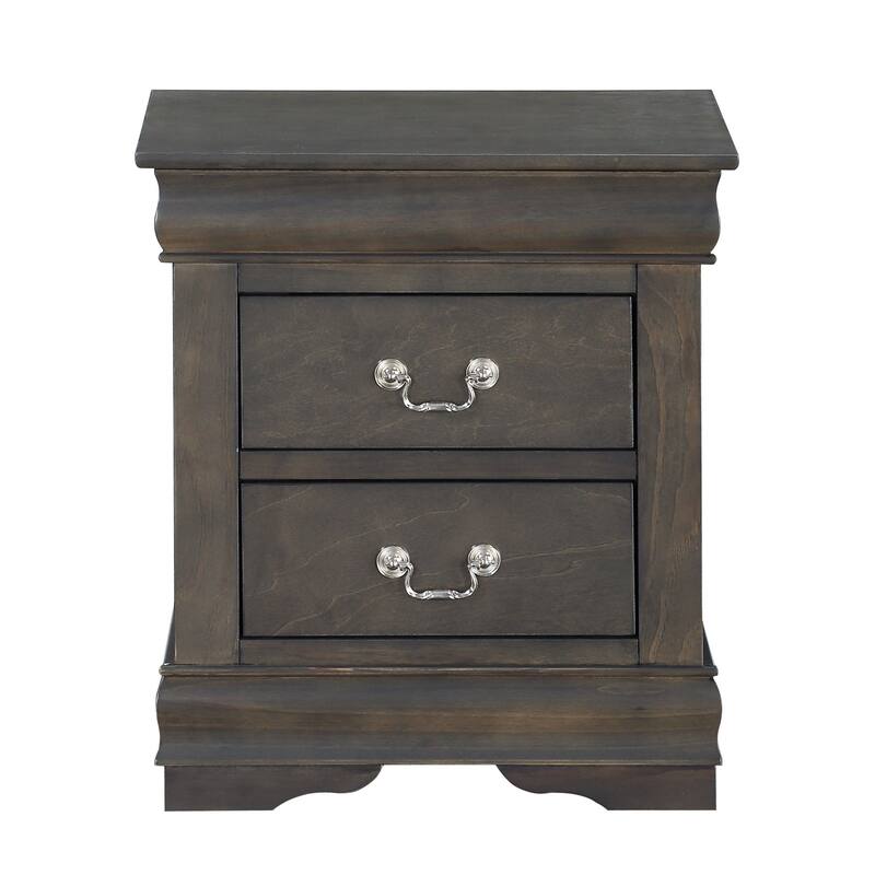 Classic Gray Finish Wooden Nightstand with 2 Drawers - Dark Gray