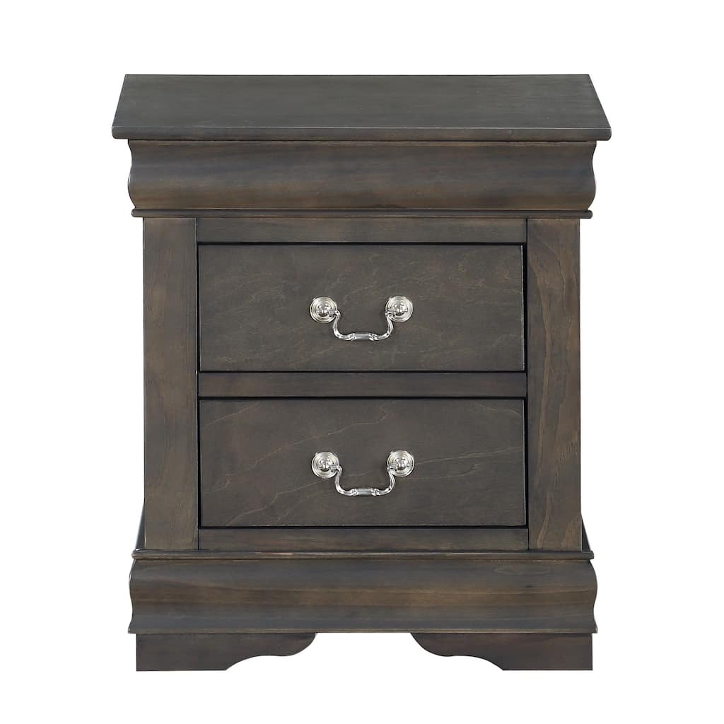Classic Gray Finish Wooden Nightstand with 2 Drawers