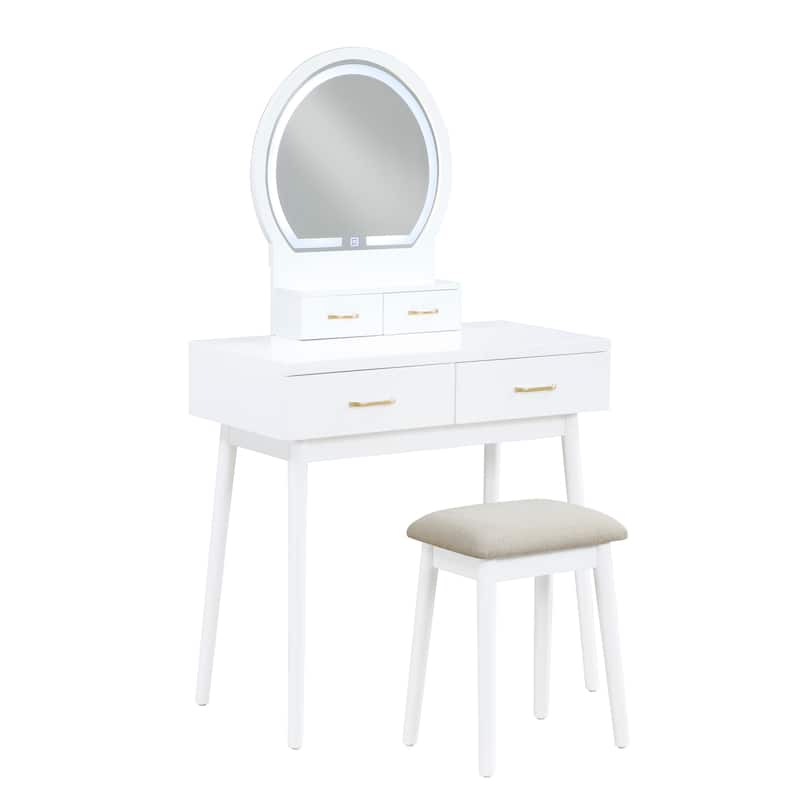 Beautiful White Finish Vanity Dresser with Mirror and Stool