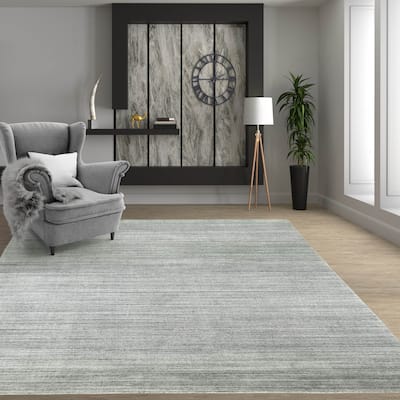 Hand Knotted Tone On Tone Gray Tibetan Wool Modern Oriental Area Rug