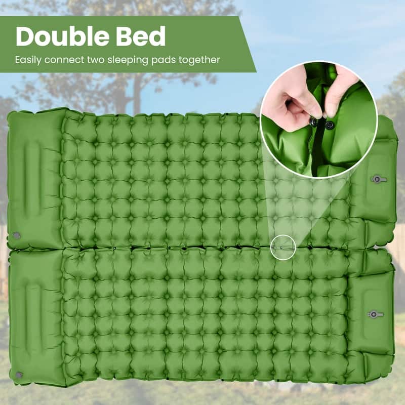 Camping Inflatable Sleeping Pad With Pillow Foot Pump & Carry Bag