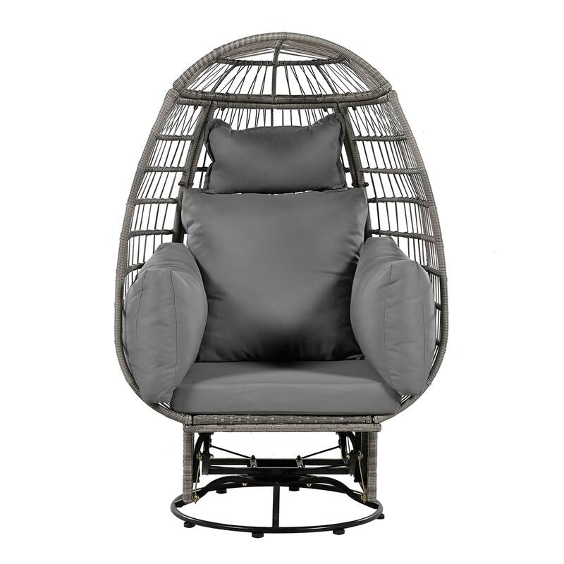 Outdoor Swivel Chair w/ Cushions,Rattan Egg Chair w/ Rocking Function