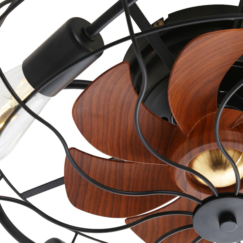 20" Black Industrial Caged Ceiling Fan with Lights and Remote Control - 20 Inch
