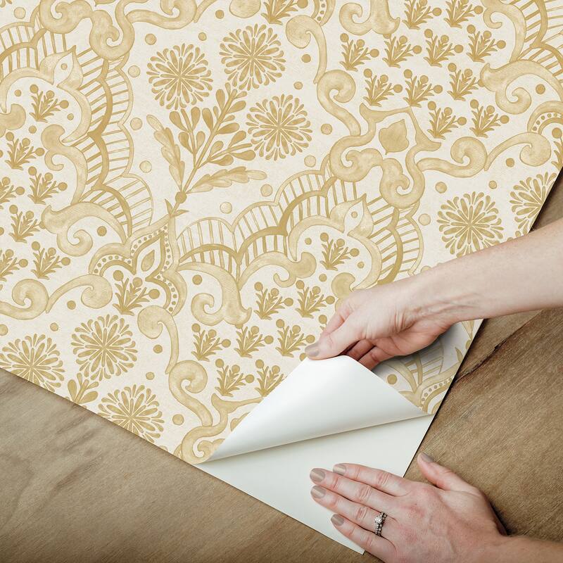 NuWallpaper Brownstone Boys Brownstone Blooms Ochre Peel and Stick Wallpaper - N/A