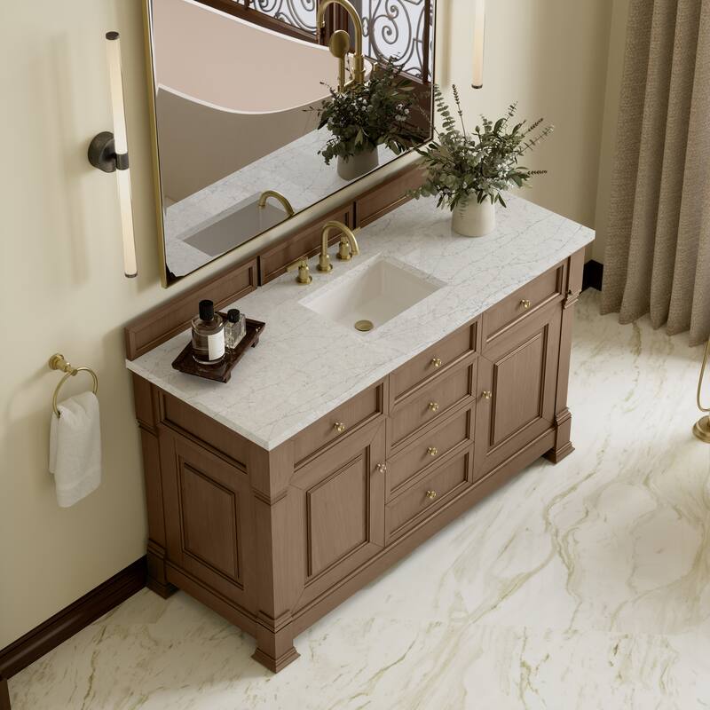 Brookfield 60" Single Vanity, Pecan w/FreePower Wireless Charger