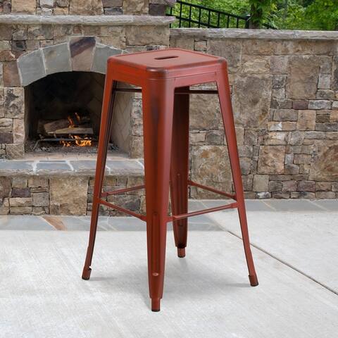 30-inch High Backless Distressed Metal Indoor/ Outdoor Barstool - 17"W x 17"D x 30"H