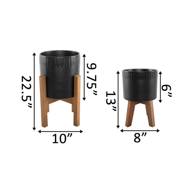 Mid-Century Set of 2 Dumpling Ceramic Planter on Stand