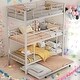preview thumbnail 13 of 23, Metal Twin Size Triple Bunk Bed With Trundle,Featuring Full-Length Guardrail,Low Bunk Design,Assembly Required,2 Color Antique White