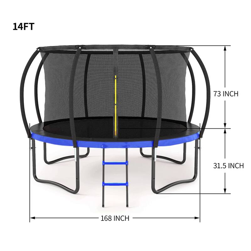 14FT Outdoor Big Trampoline Inner Safety Enclosure Net, Ladder, PVC Spring Cover Padding, For Kids