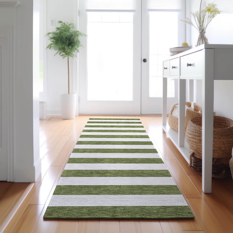 Premium Washable Super Soft Cabana Stripe Mayfield Rug - Olive - 2' 3" x 7' 6" - Runner