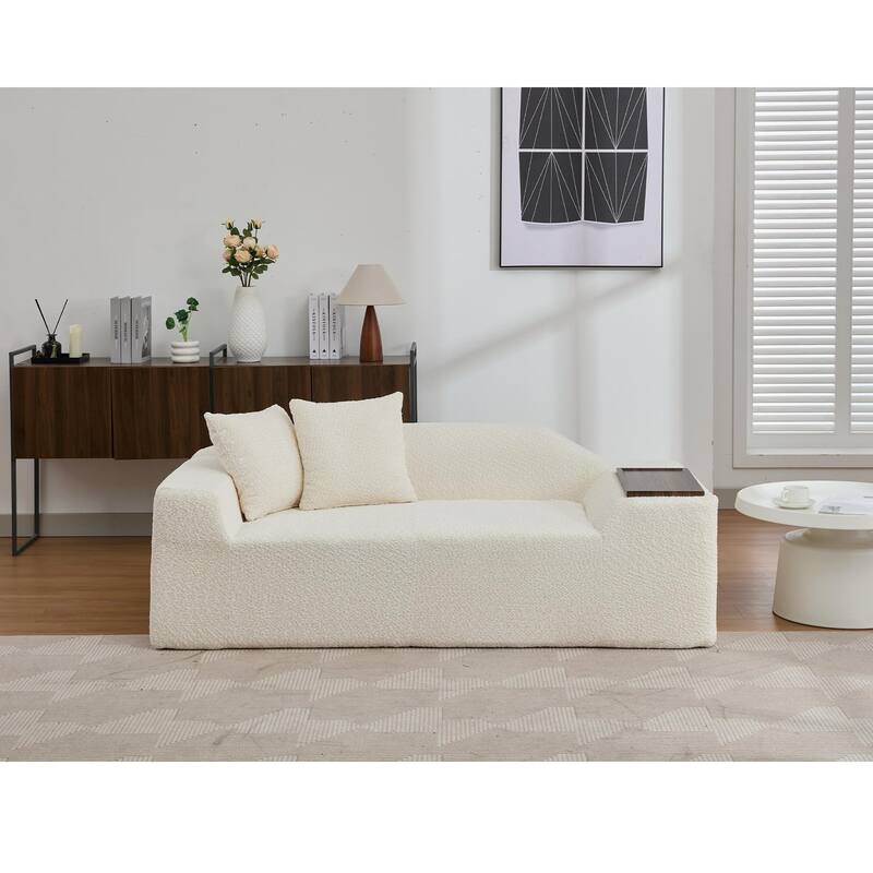 5-Seat Boucle Cloud Sofa Set (3+2) with End Tables & 4 Pillows