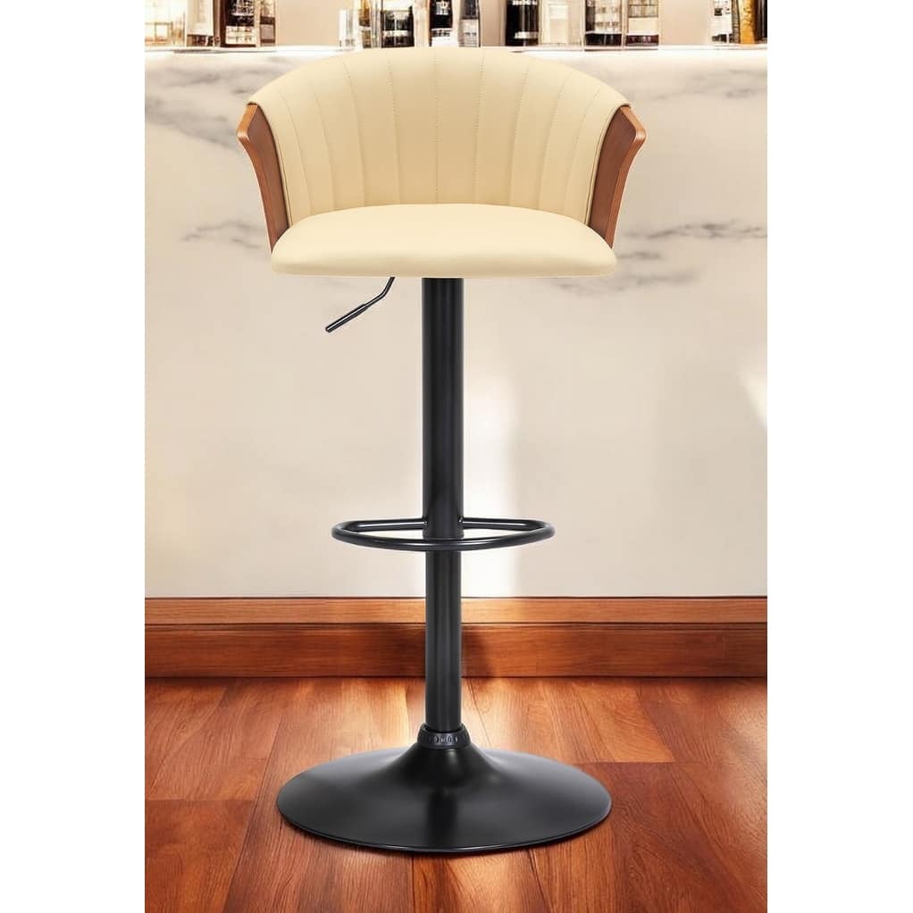 Cream and Black Faux Leather with Metal Swivel Adjustable Height Bar Chair
