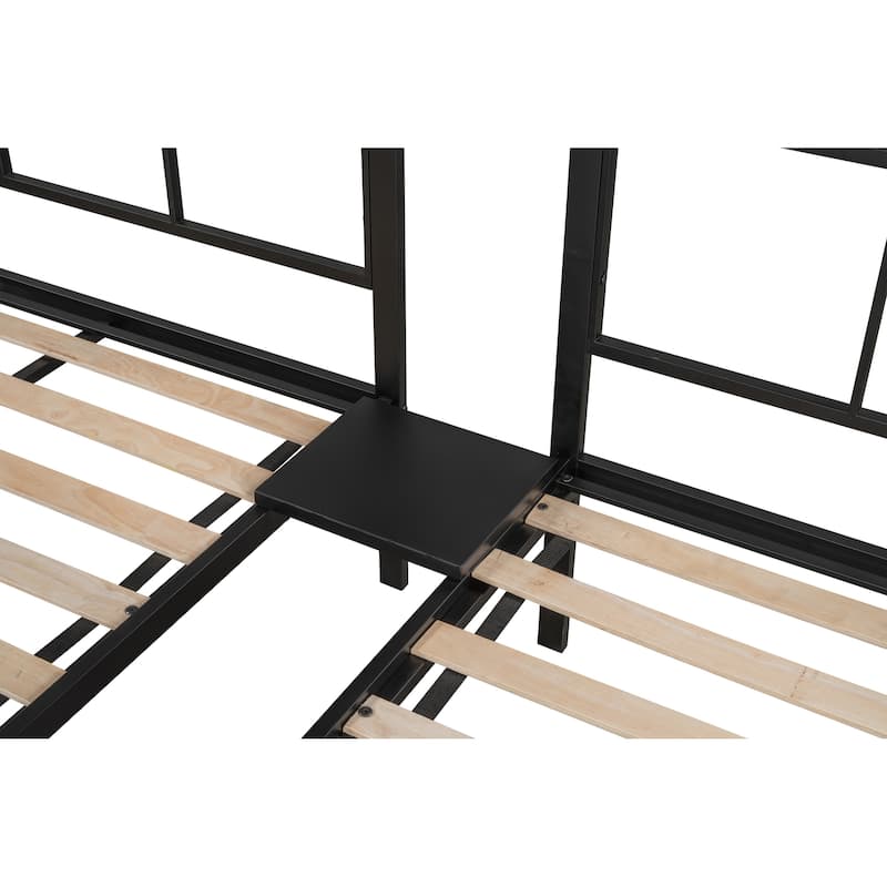 Space-Saving Triple Bunk Bed with Metal Frame, Wooden Slats, and Safety Guardrails