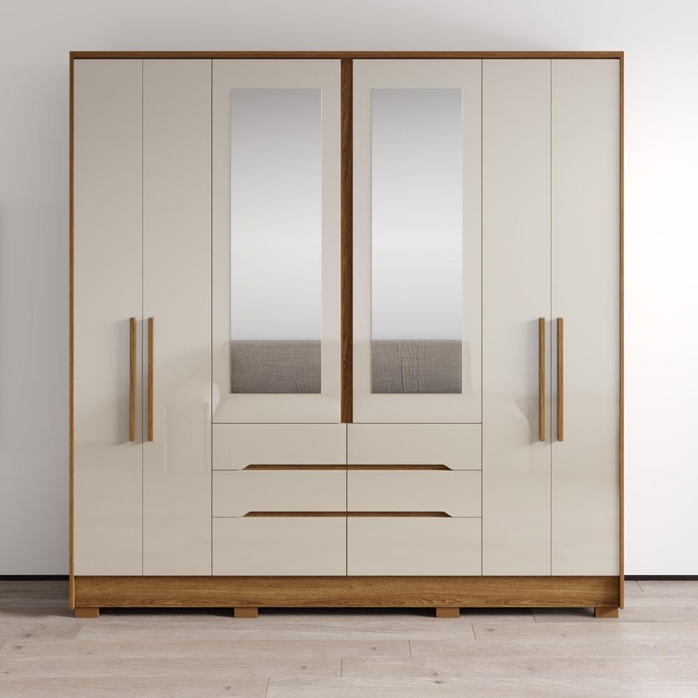 Meble Furniture San Francisco 85-Inch Extra Wide Wardrobe Armoire with Built-In Mirror - Modern Brazilian Made