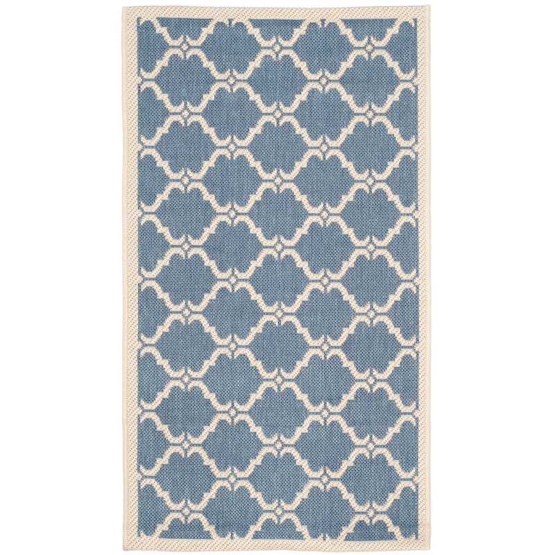 SAFAVIEH Courtyard Charleen Indoor/ Outdoor Waterproof Patio Backyard Rug - 2' x 3'7" - Blue/Beige