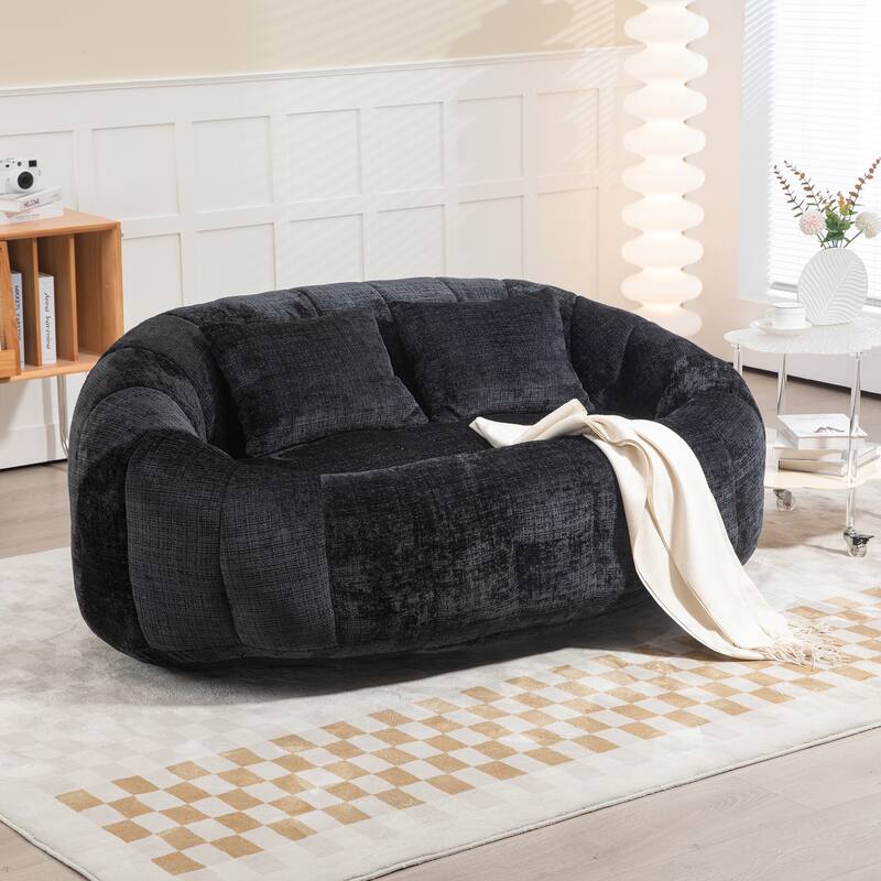HOMEFUN Chenille Upholstered Durable Comfort Lounger High Back Bean Bag Loveseat Sofa - Black
