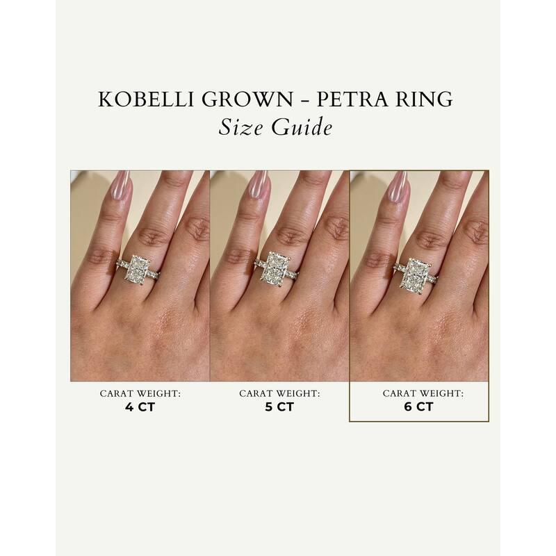 Kobelli Sunset Line 6 Carat Lab Grown Diamond Certified 14k Solid Gold Radiant-cut Comfort Fit French Pavé Petra Ring (EF/VS)