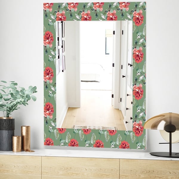 Designart Green Flowers 1 Traditional Mirror Frameless Wall Mirror On Sale Overstock 28022070