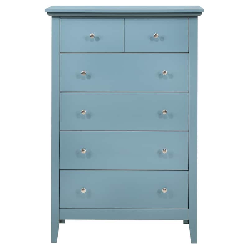 5-Drawer Bedroom Chest with Silver Pulls - 48" - Blue
