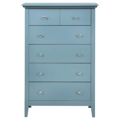 5-Drawer Bedroom Chest with Silver Pulls - 48" - Blue