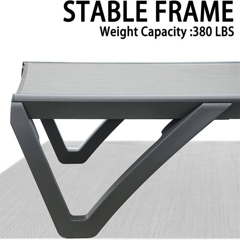 3Pcs Patio Aluminum Chaise Lounge with Side Table and 5 Adjustable Position
