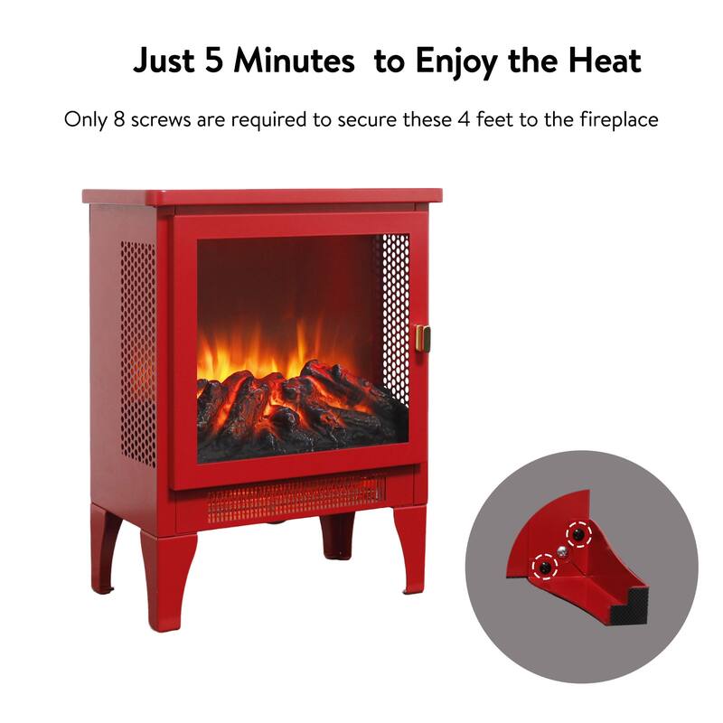 17 inch Freestanding Electric Fireplace Stove heater with 3D Flame effect,Classic Red