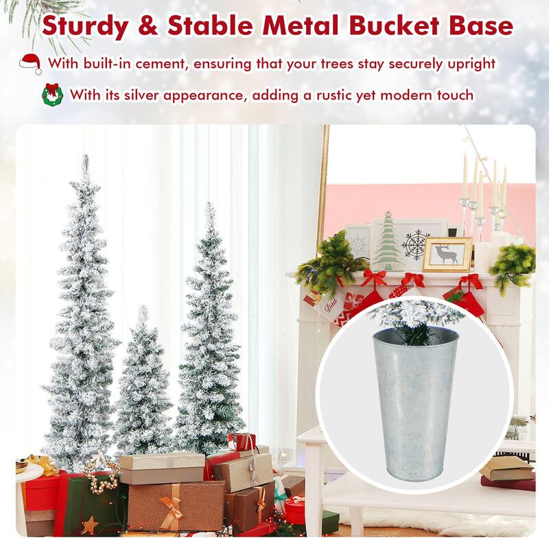 Gymax Potted Artificial Christmas Tree Set of 3 w/ 3/4/5 FT Faux Trees