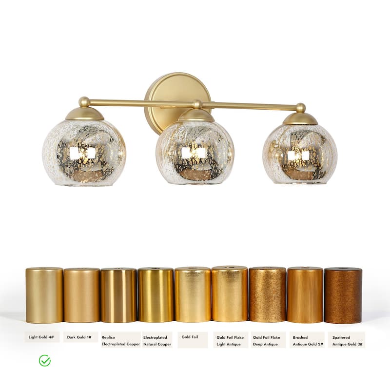 Mid-Century Modern Glam Gold Bathroom Vanity Light 3-Light Wall Lamp with Mercury Glass - 21" L x 7" W x 8" H