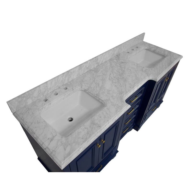KitchenBathCollection Nantucket 72" Double Bathroom Vanity with Carrara Marble Top