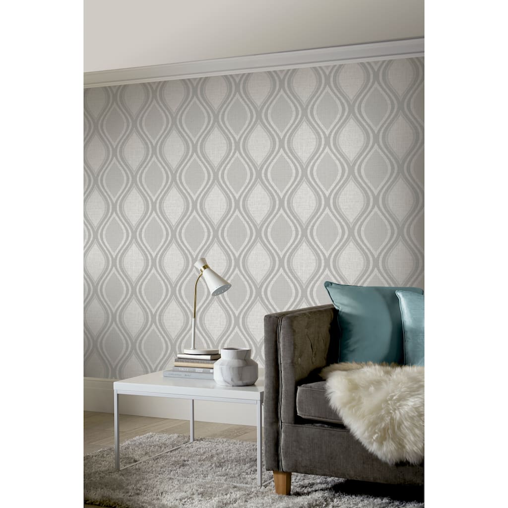 Curve Geometric Grey Heavyweight Vinyl Wallpaper - 20.8 in. W x 33ft L - Double Roll