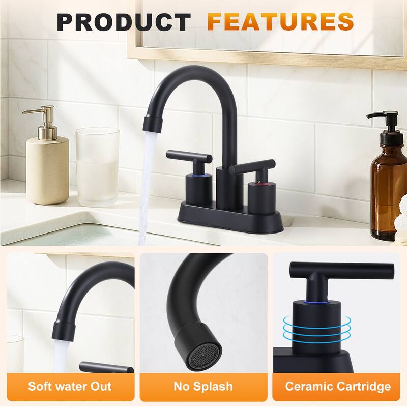 WOWOW 4 in. Centerset Double Handle High Arc Bathroom Faucet