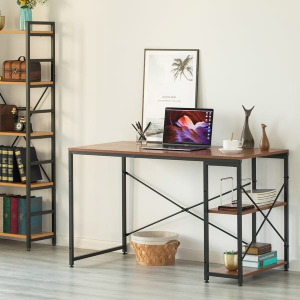 Home office design with wooden computer table