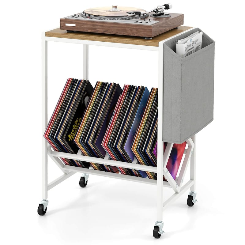 Costway Record Player Stand with Vinyl Record Storage & Side Storage - See Details - Natural