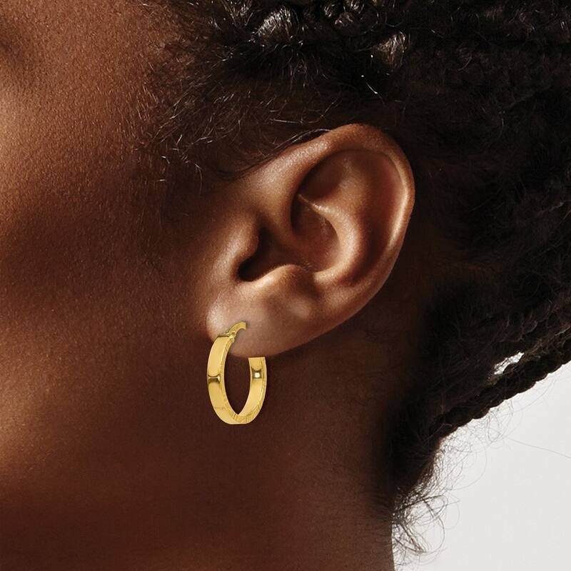 Curata 14k Yellow Gold Small Sparkle Cut Edge Polished Hoop Earrings - 20x20mm