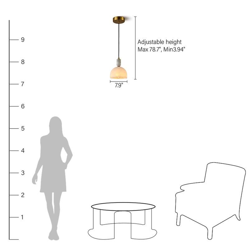 KAYLA Nordic Pendant Light Fixture - Round Alabaster Hanging Lamp with Brushed Brass Finish for Kitchen Island, Dining Room