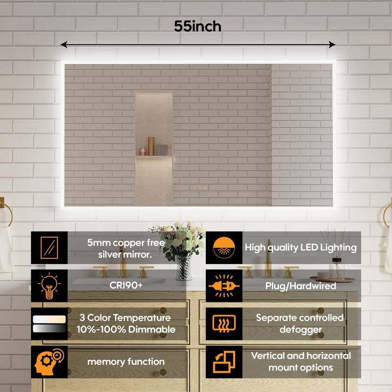 Modern Wall Mounted LED Bathroom Frontlit/Backlit Mirror With PMMA Diffuser