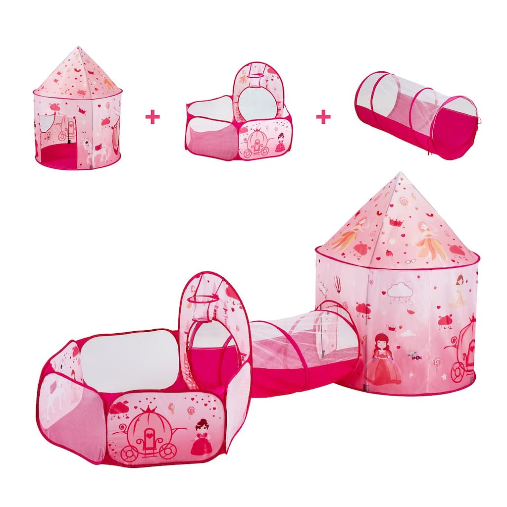 3 in 1 Kids Play Tent with Tunnel for Toddlers and Babies, Magenta - 39.4x39.4x30.7''