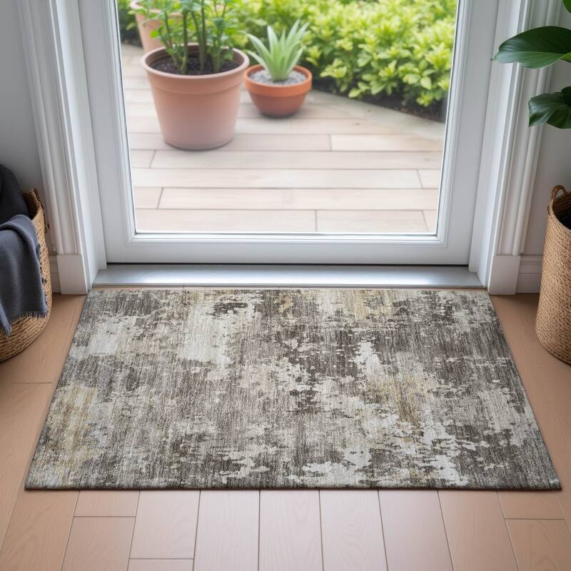 Machine Washable Indoor/Outdoor Contemporary Blend Chantille Rug