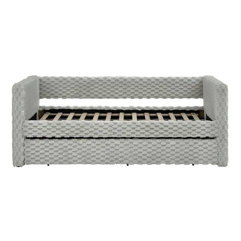 Twin Size Daybed, Upholstered sofa bed,The bottom pulls out to form a bed ,Plaid corduroy fabric- Dark grey(86"*43.5"*34")