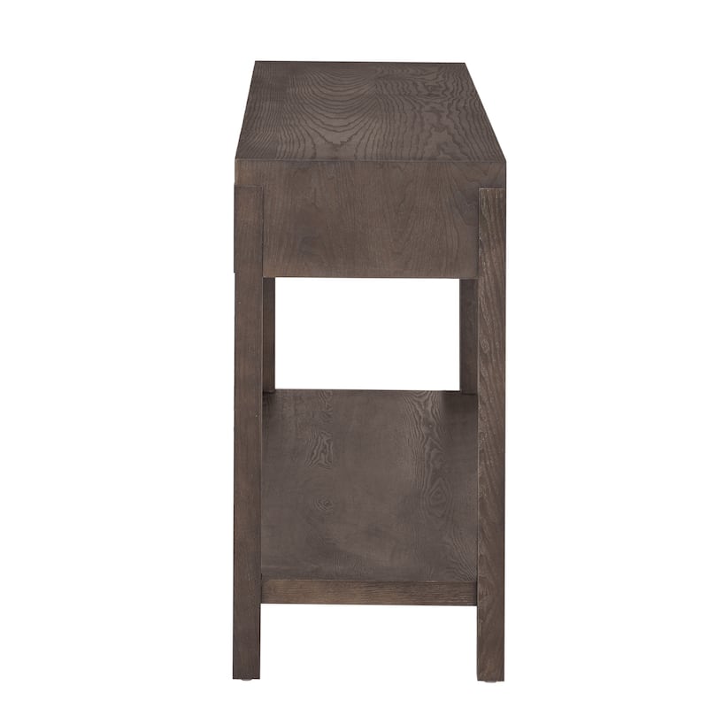Wooden Console Table, Hallway Tables with 2 Drawers and Open Shelf