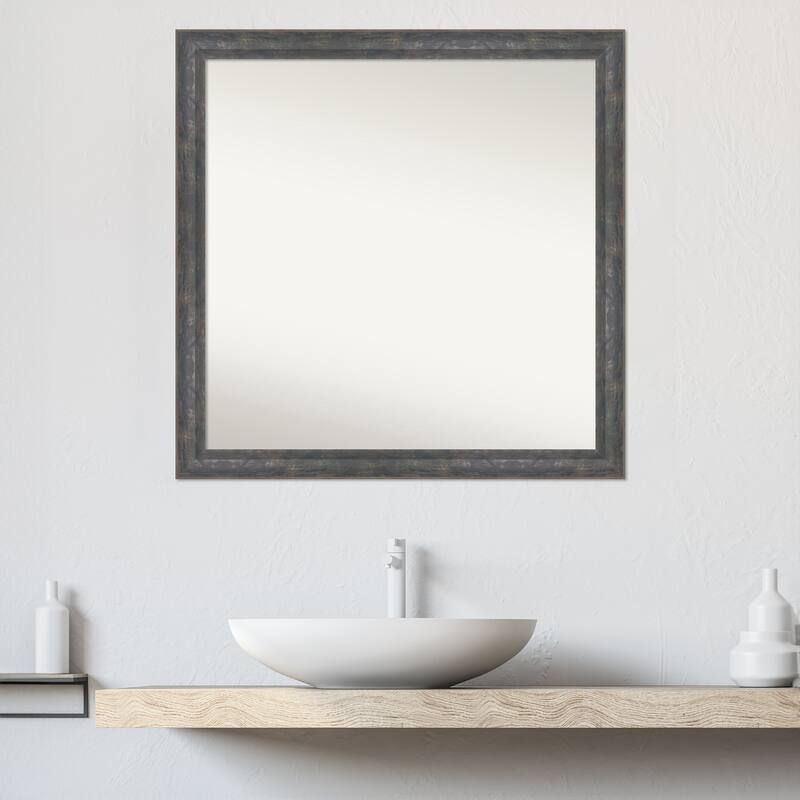 Angled Non-Beveled Wood Framed Bathroom Vanity Wall Mirror