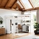 preview thumbnail 14 of 24, Wood Loft Bed with Cabinet and Bookshelf, Full Size Loft with Wardrobe and Desk for Kids