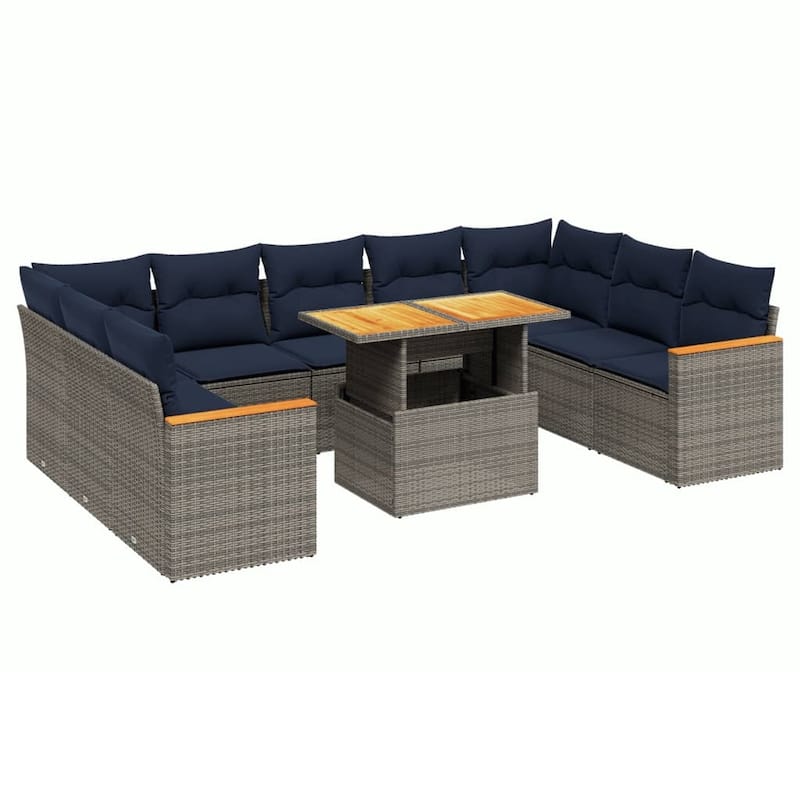 vidaXL Patio Sofa Set with Cushions Outdoor Furniture 10 Piece Poly Rattan - 24.4 x 24.4 x 27.2