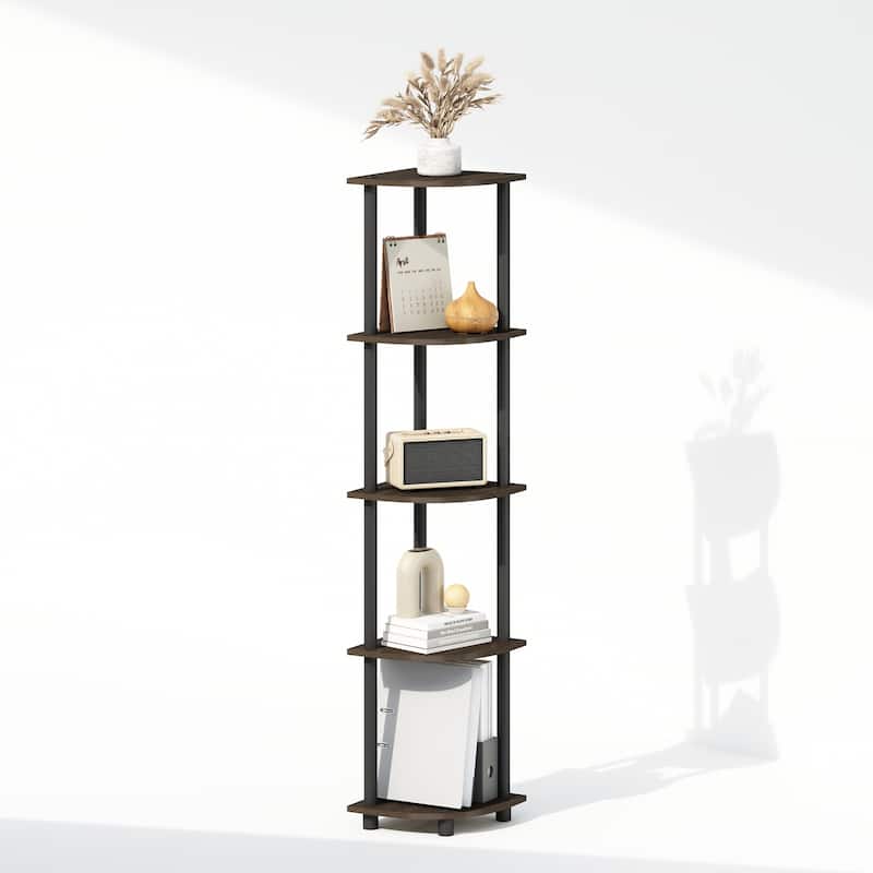 5 Tiers Wood Household Shelving Unit in Dark Brown/Black (11.6 in. W x 57.7 in. H x 11.6 in. D)